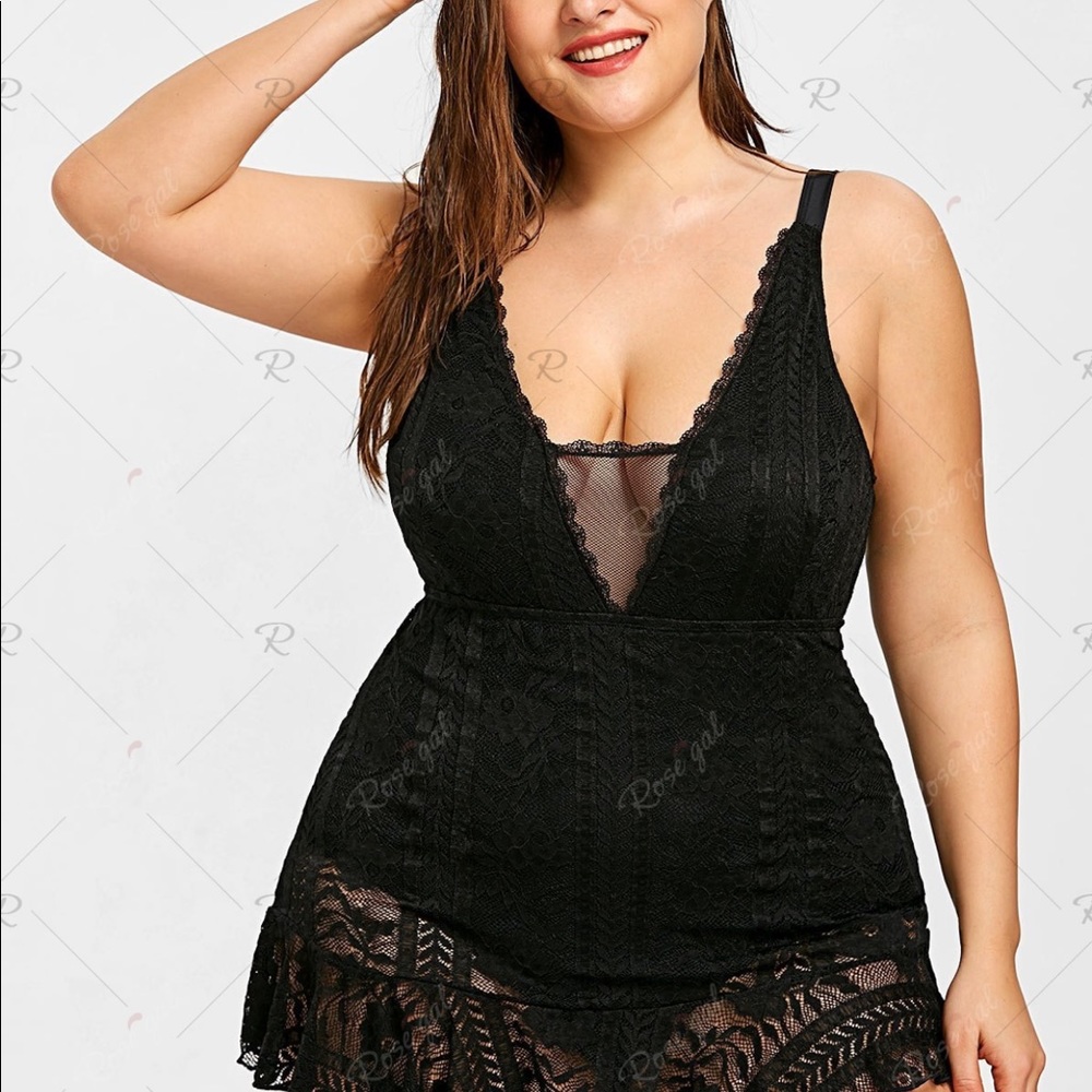 ROSEGAL (plus) Lace One Piece Swimsuit - black 2X